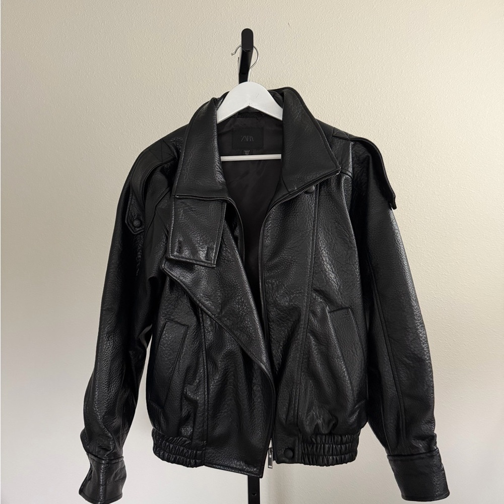Zara Oversized Black Leather Jacket